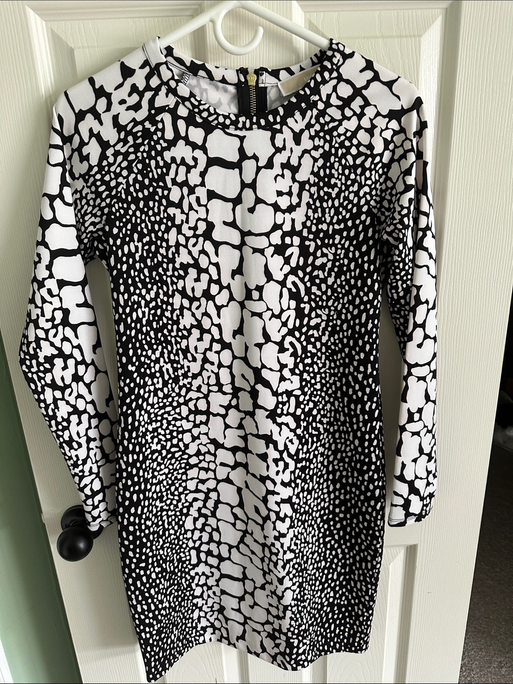 Michael Kors Black & White Abstract Print Long Sleeve Dress